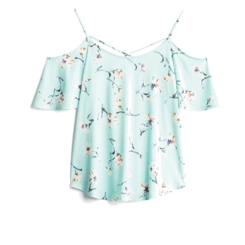 Kaileigh Mint Floral Cold Shoulder Blouse